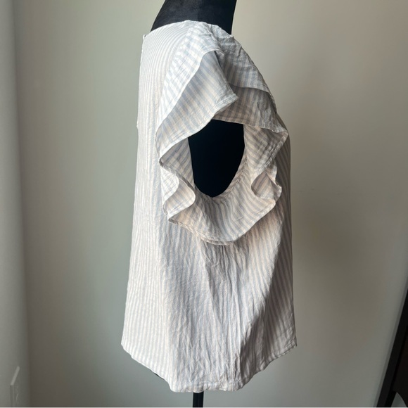 a new day White and blue Ruffle Sleeve Blouse - L - Picture 3 of 6